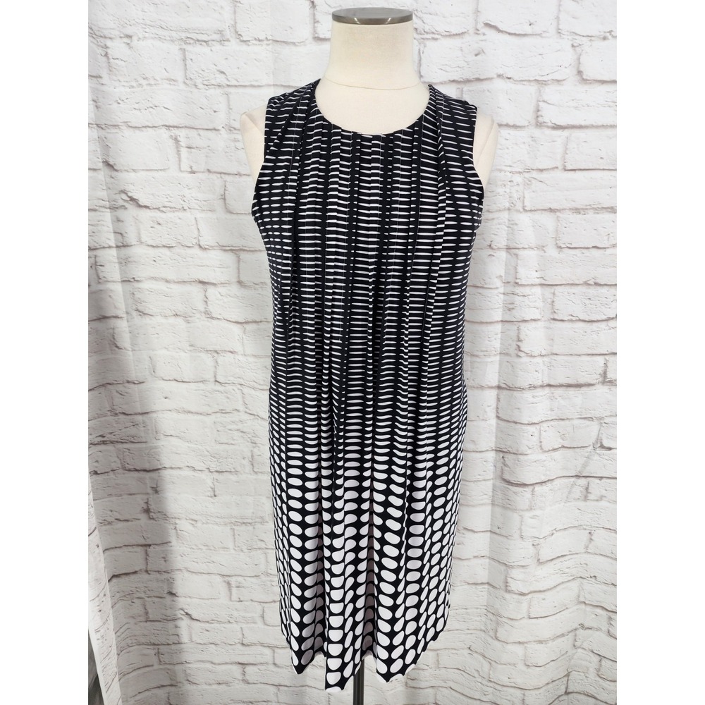 Calvin‎ Klein Career Dress Polka Dot Stretch Midi Pockets Chic Office Size Small